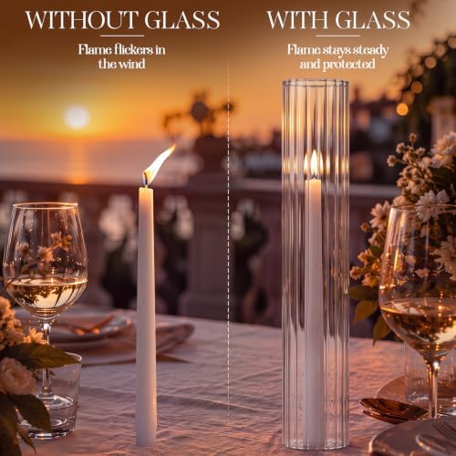 6 Pcs Ribbed Hurricane Glass Candle Holders, 2.5" W x 14" H - Image 6