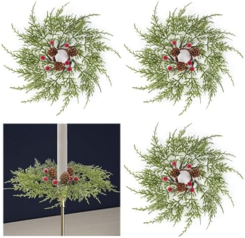 4 PCS Christmas Pine Taper Candle Rings Wreaths 1.38" Mini Norfolk Pine Taper Candle Holder Wreaths Candle Rings with Berry Pinecones for Xmas Holiday Church Home Table Centerpiece Candlesticks Decor by Unknown