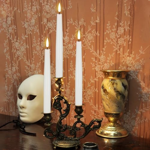 GenSwin Flameless Taper Candles with Remote, White LED Taper Candles Battery Operated, Real Wax Flameless Candlesticks with 3D Wick for Home Party Decor(Set of 3, 0.78” x 9.84”) - Image 4