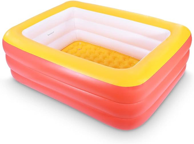 Inflatable Pools for Kids and Adults, 82" X 57" X 25" Kiddie Pools with Inflatable Soft Floor, Durable Family Swimming Pool for Backyard, Garden or Indoor (Orange)