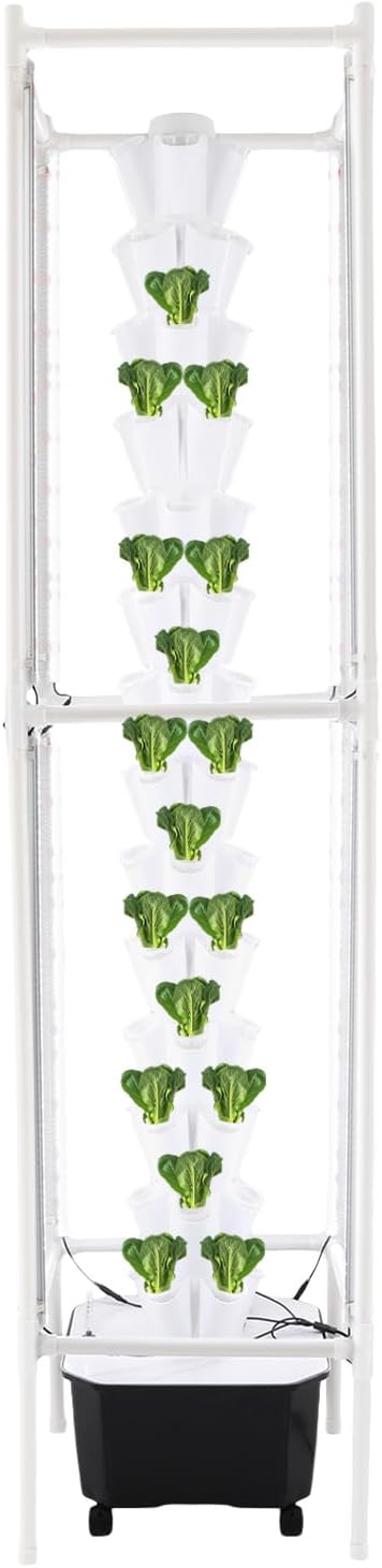 Hydroponic Grow Tower 14 Tiers 70 Holes with LED Grow Lights, 25L Indoor Vertical Hydroponic Growing System with Timer & Water Pump, Automatic Water Circulation for Vegetables, Herbs, Strawberries