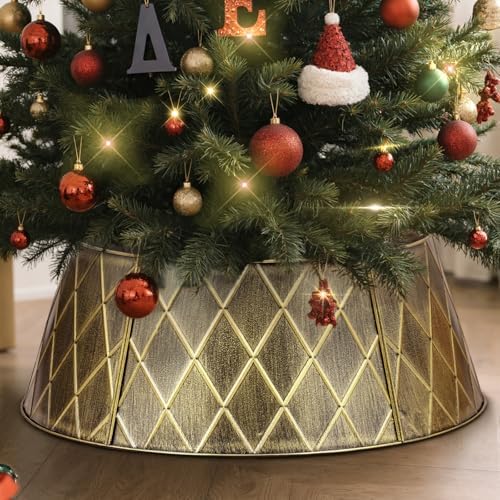 Lanpn Metal Christmas Tree Collar 36 inch, Christmas Tree Ring Collar for Large L Xmas Stand Cover Real Artificial Trees Indoor Outdoor Decoration (Gold, Diamond) by Lanpn