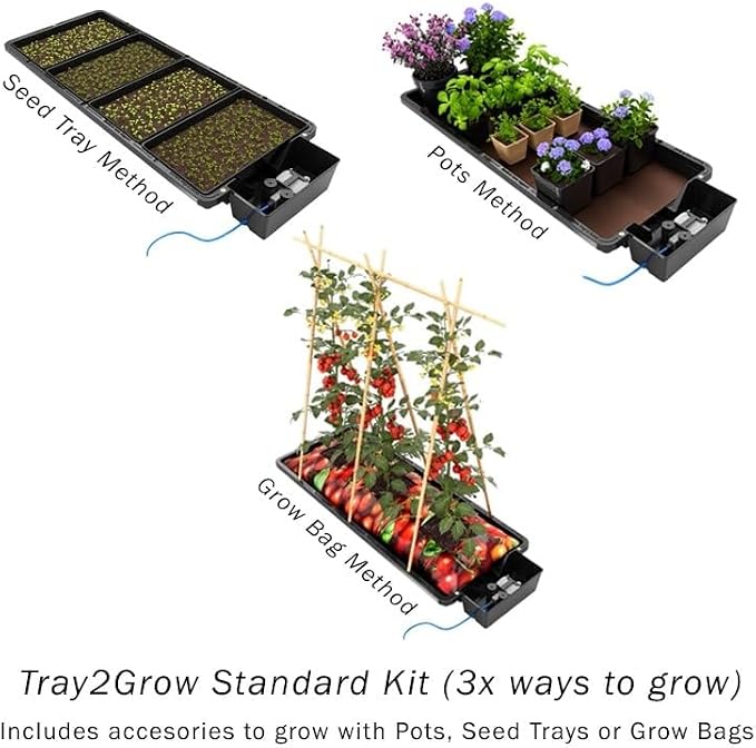 AutoPot Tray2Grow System - Standard Tray2Grow with No Tank - Self-Watering, Gravity-Fed Hydroponic Indoor System, Black