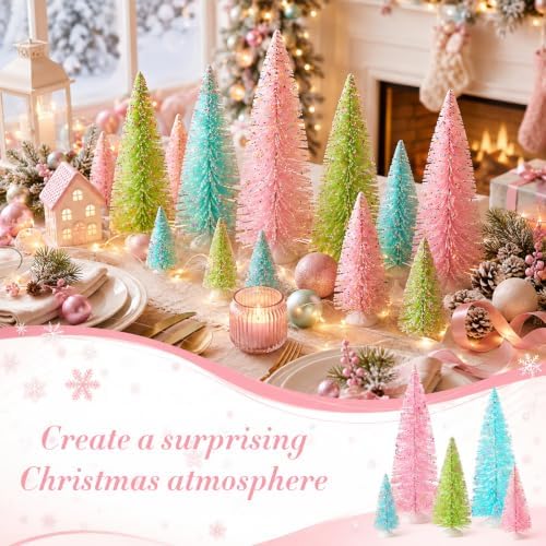 RattanView 12 PCS Pastel Mini Christmas Trees, Bottle Brush Village Decor - Image 5