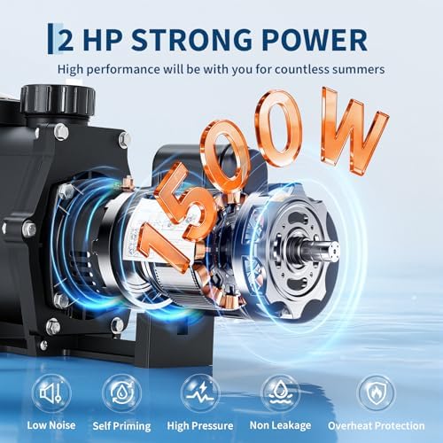 Pool Pump Above Ground/Inground, 2 HP Self Priming Swimming Pool Pump, 115V/230V Dual Voltage Single Speed Pumps with Strainer Basket, 100 GPM Heavy-Duty Pump for Swimming Pools, Spas, Hot Tubs