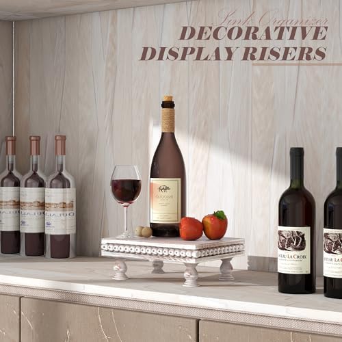 EOSAHR Wood Riser with Beaded: Pedestal Stand for Room Decor, Dark Natural - Image 4