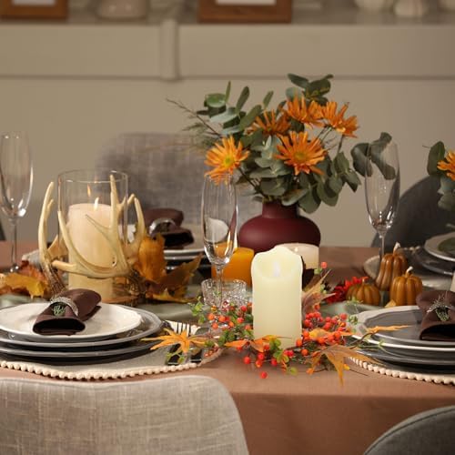 Daifunli 2 Pcs Fall Candle Ring Wreath for Pillar 3.5 Inch Maple Leaf Berry | Vintage Autumn Candles Holder, Farmhouse Table Centerpiece, Mini Fall Cabinet Wreath, for Thanksgiving Autumn Kitchen Decor - Image 6