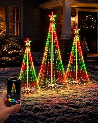 3-Piece Smart Outdoor Christmas Cone Tree Lights, 4FT 5FT 6FT by LightUpEveryHolidayMoment