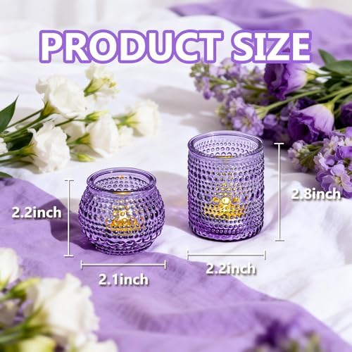 Rubtlamp Purple Votive Candle Holders Set of 24, Glass Candle Holders Bulk for Table Centerpiece, Tea Lights Candle Holder Glass for Wedding Shower, Home Party Decor - Image 2