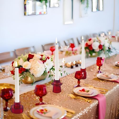 Glass Candlestick Holders, Taper Candle Holders, Set of 6, Red - Image 4