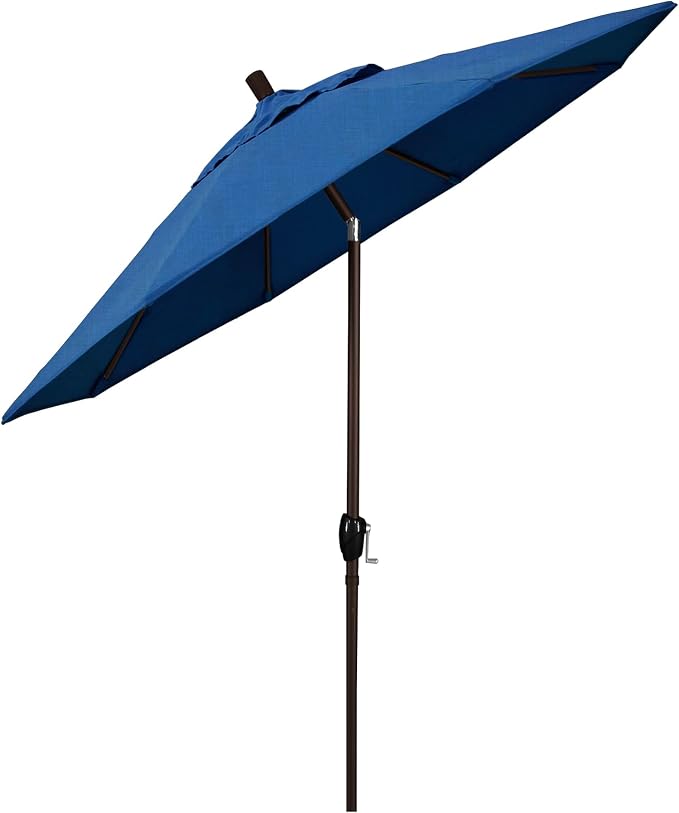 California Umbrella 9' Round Aluminum Market Umbrella, Crank Lift, Push Button Tilt, Bronze Pole