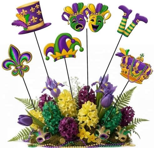 6 Pcs Mardi Gras Metal Garden Stakes Mardi Gras Carnival Metal Garden Signs Yard Stakes Outdoor Decor for Carnival Party Home Lawn Porch Holiday Front Backyard by Shimeyao