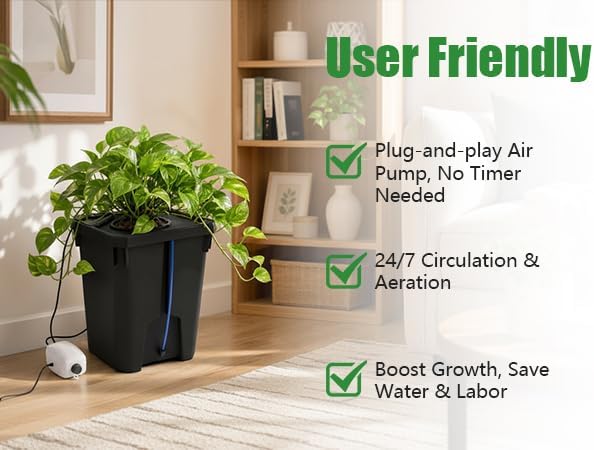DWC Hydroponics Grow System 7.13 Gal Deep Water Culture Kit Auto Irrigation Sets w/8W 110V Air Pump, 12inch Bucket, Flippable Inspection Cover, for Indoor Gardening Vegetables (1 Buckets+7.13 Gal)