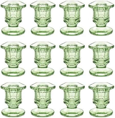 Lanttu 12 Pcs Green Candlestick Holders Bulk Glass Candle Holders Set by Lanttu