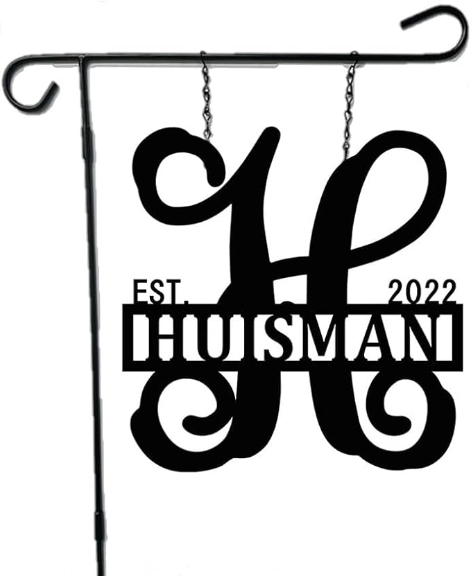 PK Décor Personalized Garden Flag for Outside - Decorative Welcome Last Name Personalized Metal ACM Yard Sign - 14 inch - Customized All Seasons Family Established Garden Flag Stand Option