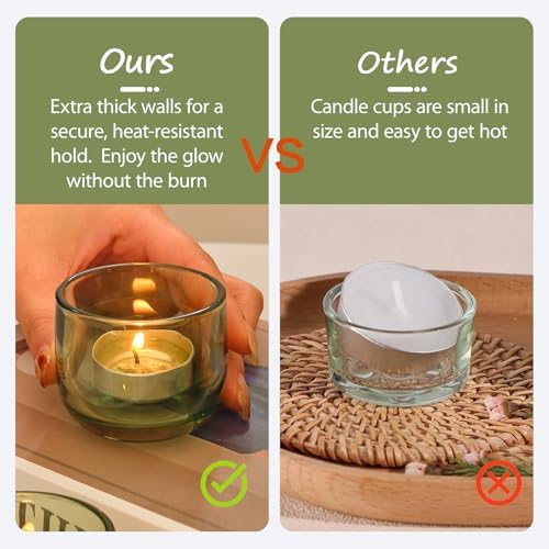 Gurfuy Glass Votive Candle Holders 6 Set - Tealight Candle Holder for Festival Wedding Propose Parties Holiday Table Centerpiece Shelf Decoration Fall Home Decor Green - Image 3