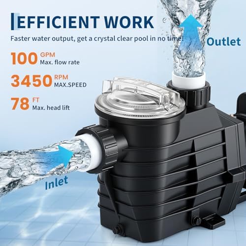Pool Pump Above Ground/Inground, 2.5 HP Self Priming Swimming Pool Pump, 115V/230V Dual Voltage Single Speed Pumps with Strainer Basket, 100 GPM Heavy-Duty Pump for Swimming Pools, Spas, Hot Tub