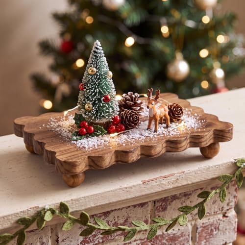 Yookeer Scalloped Wood Riser, Brown, 8.7'' X 6'' X 1.6'', Square - Image 3