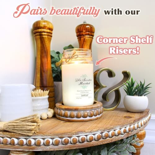 Candle Pedestal [Set of 2] Round Rustic Wood Beaded Risers - Sturdy 2-Sided Stackable Decor Pedestal Stands for Tiered Tray, Candle, Mug Display, Risers Display Stands (Rustic Brown, 5 inch) - Image 6