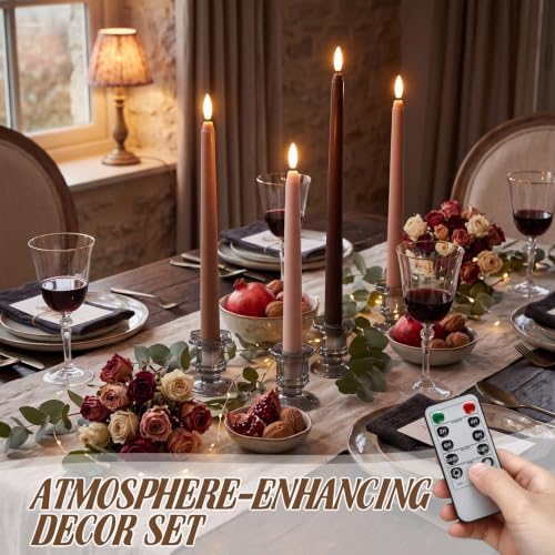 Rossesay 16 Pcs Brown Flameless Taper Candle with Remote Timer - Image 6