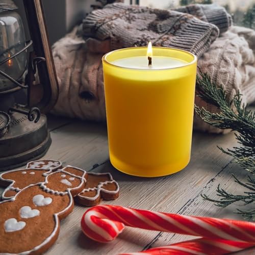 SHOWIN 8 OZ Thick Candle Jars for Making Candles 15 Pcs, Empty Jars with Wood Lids for Candle Making, Sample Container, Frosted Yellow - Image 5