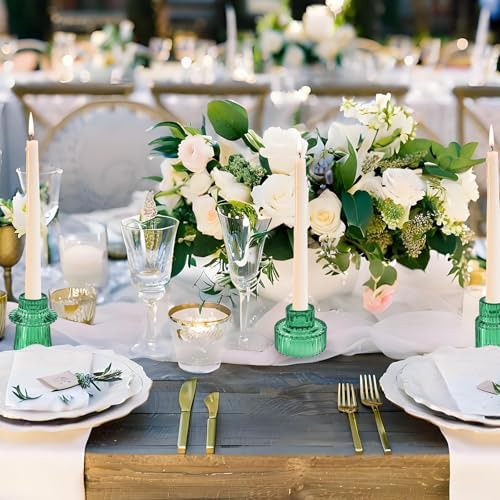 Glass Candlestick Holders, Taper Candle Holders, Set of 6, Green - Image 3