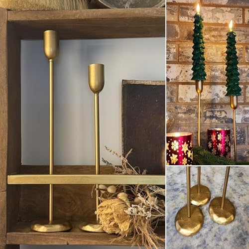 Perfnique Brass Candlestick Holders Set of 3 - Antique Gold Iron Candle Holders for Christmas, Birthday, Wedding, Party, Dining Table, Fireplace Mantel Decor - Image 6