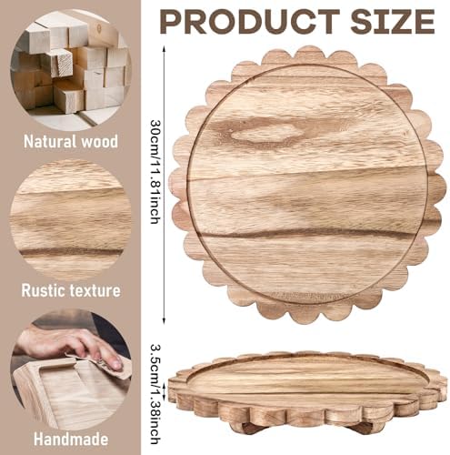 Yookeer Scalloped Wood Riser, Natural Wood, 12'', Round - Image 2