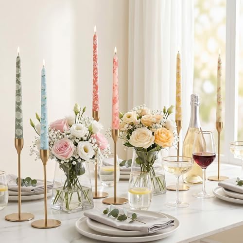 12pcs Colorful Floral Taper Candle 9.8" Flower Tapered Candlestick - Image 4