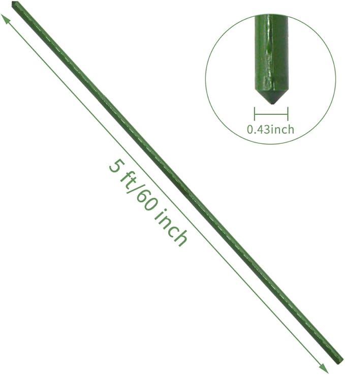 Sturdy Metal Garden Stakes 5 Ft Plastic Coated Steel Plant Sticks for Tomatoes,Trees,Cucumber,Fences,Beans,Pack of 25