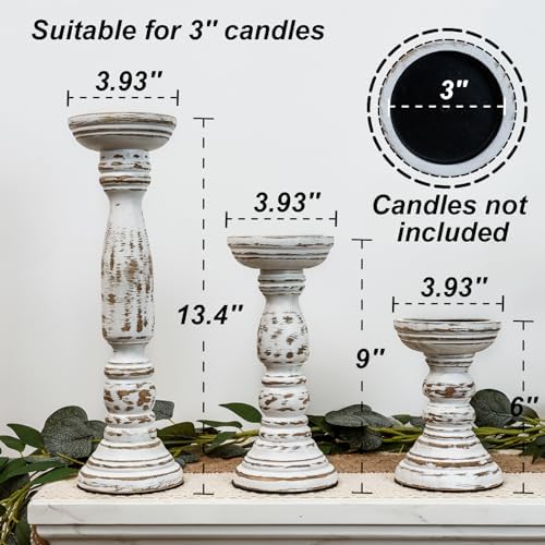 Homemory 3 Pack Wood Candle Holders, Farmhouse Rustic Pillar Candle Decor - Image 6