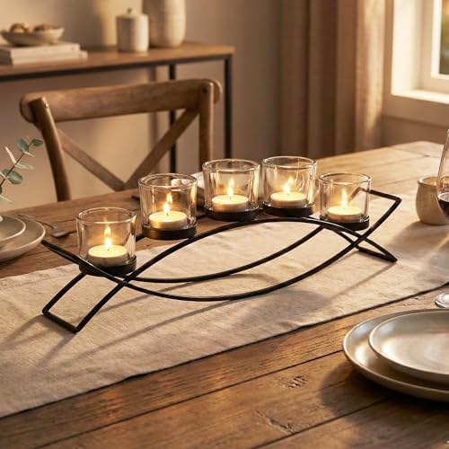 Seraphic Dining Table Centerpiece Decor, Tealight Candle Holder, Clear - Image 2