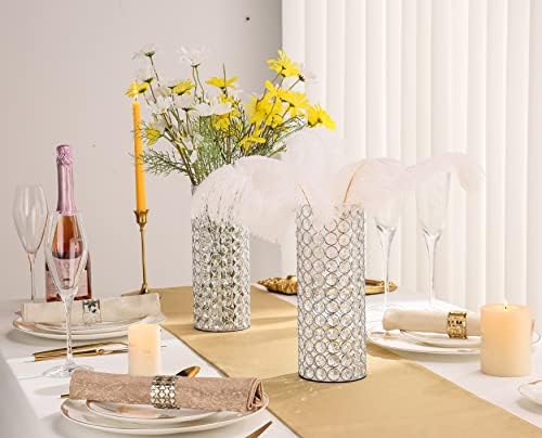 LoveCat Silver Crystal Candle Holders - Hollow Bling Crystal Vases, 10.4" Tall Cylinder Vases for Centerpieces, Elegant Metal Hurricane Candlestick Holders for Event Party Wedding Home Decor (2pcs) - Image 3