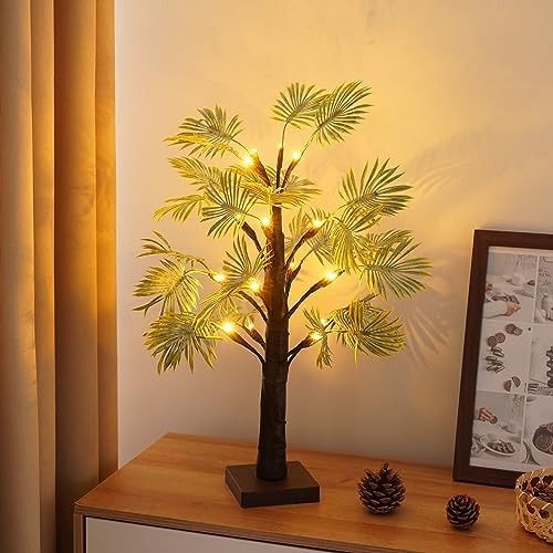 2ft Lighted Palm Tree Lamp with Timer - Tropical Christmas Decorations Indoor, Warm White Fairy Light Spirit Tree for Bedroom, Holiday, Party | USB/Battery Powered by NXUEBDUOutlets