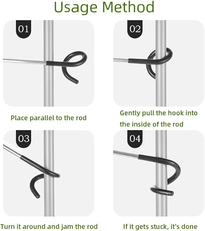 Outdoor Light Hook for Camping Tent lamp Hanger, Bird feeders, Garden Lights ; Sturdy and Non Slip Pole Hook for Yard lightings, 2 Big and 2 Small Camping Lantern Hooks