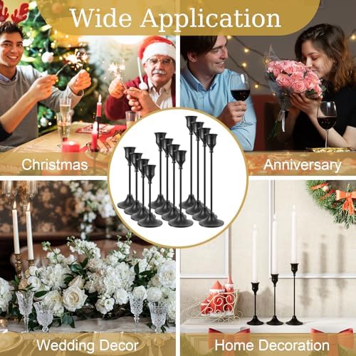 NLBTW Set of 12 Black Taper Candle Holders, Candlesticks Holders Bulk Decorative，Vintage Candlestick Holder Decorative Metal Candle Sticks Home Decor Centerpieces for Table Mantel Festive Decorations - Image 5