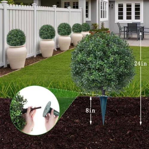 4PCS 24" Artificial Boxwood Topiary Ball Trees with Ground Spike - Image 3