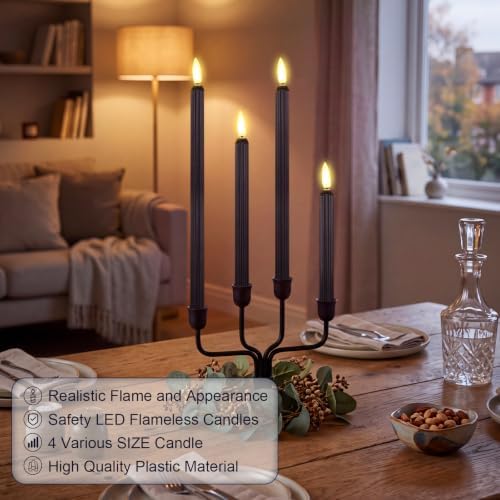Rossesay 24 Pcs Flameless LED Taper Candles Battery Operated Candle 8.5", 9.65", 10.8", 12.8" Flameless Candlesticks Flickering for Christmas Church Wedding Indoor Decoration(Roman Column, Black) - Image 3