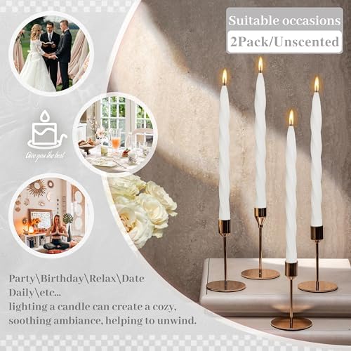 2 Pack YUKCAXDLS Pearl White Tall Taper Candle - 10 Inch Unscented Dripless Smokeless Candlesticks for Valentine's Day,Dinner,Party,Brithday,Wedding and Home Decoration. - Image 6