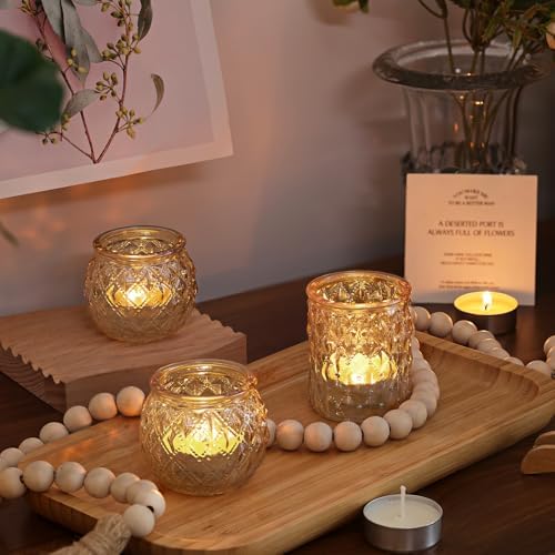 DARJEN 12Pcs Gold Votive Candle Holders - Glass Candle Holder for Table Centerpiece, Tea Light Candle Holders Glass for Wedding Shower, Home & Tea Party Decor - Image 6