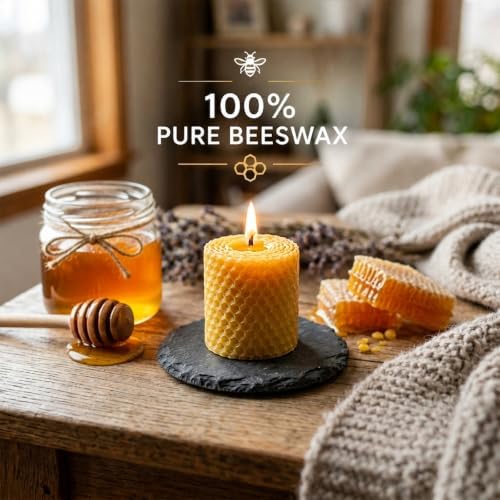 NITIME 12 Pack Beeswax Votive Candles, 100% Natural Hand-Rolled Beeswax Candles, 1.7" x 2" Small Pillar Candles for Home, Yoga, Meditation, Long-Lasting 4-5 Hour Burn Time, Eco-Friendly & Smokeless - Image 2