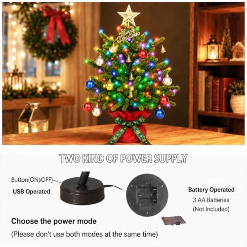 RGB Lighted Mini Christmas Tree, 72 LED 28 Colors Changing Artificial Christmas Decorations Tree for Home, 20in Tabletop Christmas Tree Lights with Multicolor Ball for Bedroom Living Room Party Decor - Image 5