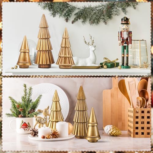 3 Pcs Neutral Christmas Tree Figurines,Gold - Image 6