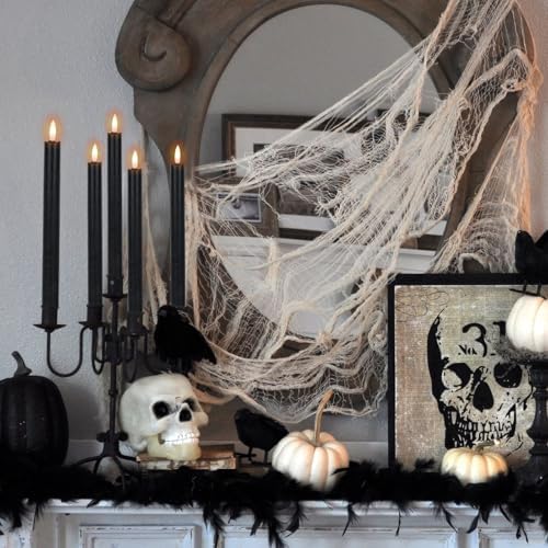 Halloween Flameless Taper Candles with 6 Hour Timer, Battery Operated Black LED Taper Candles Real Wax 3D Wick Flickering Halloween Dinner Table Decor Lights(6 Pack, 0.78” x 9.64”) - Image 6