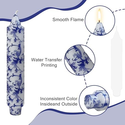 7 Inch Blue and White Short Taper Candles Hand Poured Unscented Smokeless Clean Burning Chinoiserie Taper Candles for Wedding Dinner Home Meditation Morning Coffee Ritual Breakfast Table Everyday - Image 2