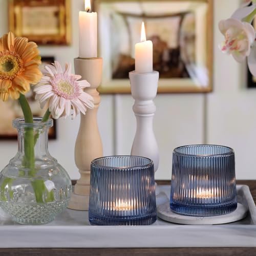 DARJEN Blue Ribbed Tealight Votive Candle Holders- 6Pack - Image 5