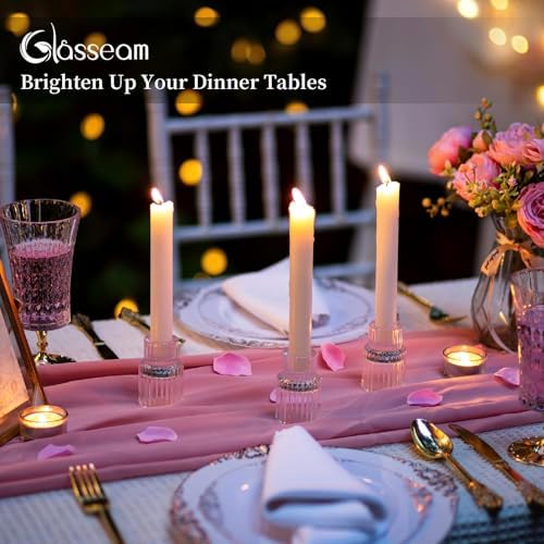 Glasseam Glass Taper Candle Holders 2 Pcs Small Candlestick for Table Decor - Image 4