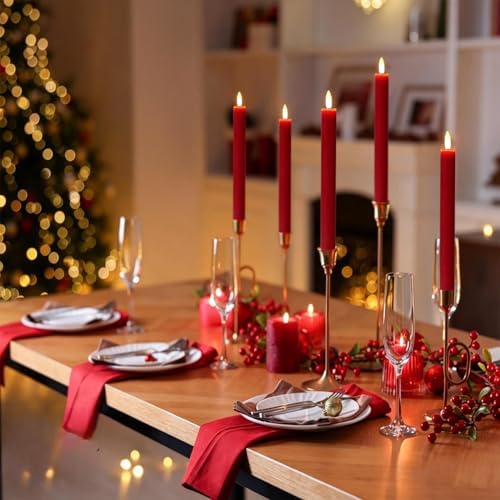 Wondise Flameless Taper Candles with Timer, 6 Pack Battery Operated LED Flickering Real Wax Red Candle for Christmas Wedding Dinner Decorations - Image 3