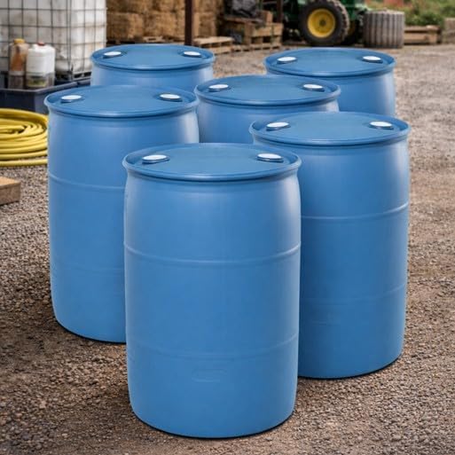 Bushman 55 Gallon Plastic Drum, Tight Head HDPE Barrel for Water, Chemical, or Oil Storage, Stackable Industrial with Closed Lid, Blue