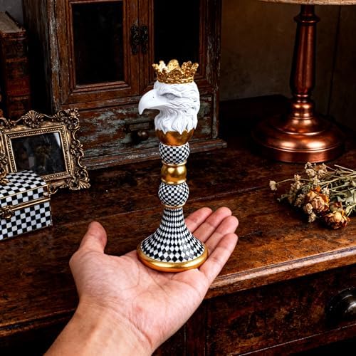 Checkered Animal Candle Holders, Resin Black White Checkered Tiger Head Candlestick Holders, Cute Black-and-White Pillar Candle Stand Home Decorations (Eagle) - Image 3